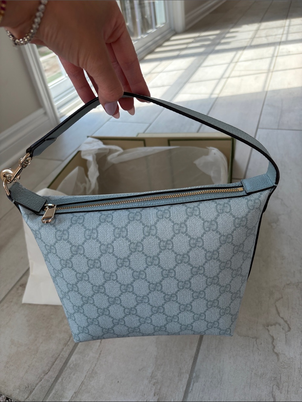 NEW Gucci Light Blue GG Supreme Mini Ophidia Shoulder Bag - Picture 3 of 11
